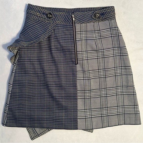 Self-Portrait Scottish Ruffled Checked Plaid Tweed Mini Skirt Blue Bicolor Sz 4 - Picture 3 of 10